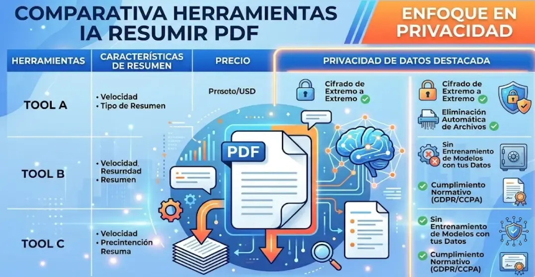 Comparativa herramientas IA para resumir PDF con privacidad destacada