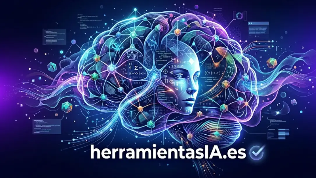 Ilustración abstracta de Inteligencia Artificial, cerebro digital y redes neuronales para herramientasIA.es