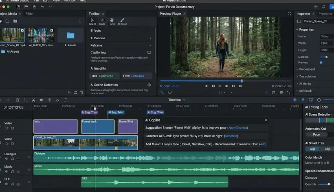 Interfaz de edición de vídeo digital con elementos de Inteligencia Artificial